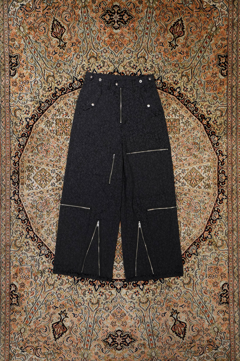 Sugarhill's URETHANE JACQUARD PARASHUTE TROUSERS (Black