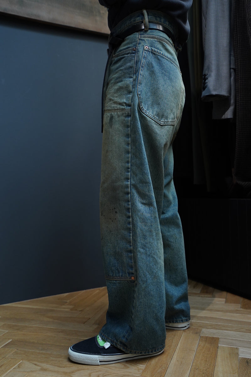 OILED FADE DOUBLE KNEE DENIM PANTS 30