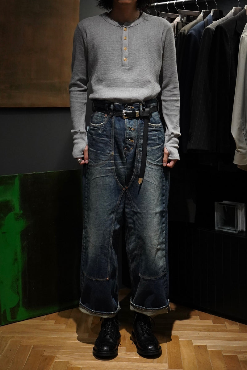 MUSTY FADED DOUBLE KNEE DENIM PANTS (FADED INDIGO)