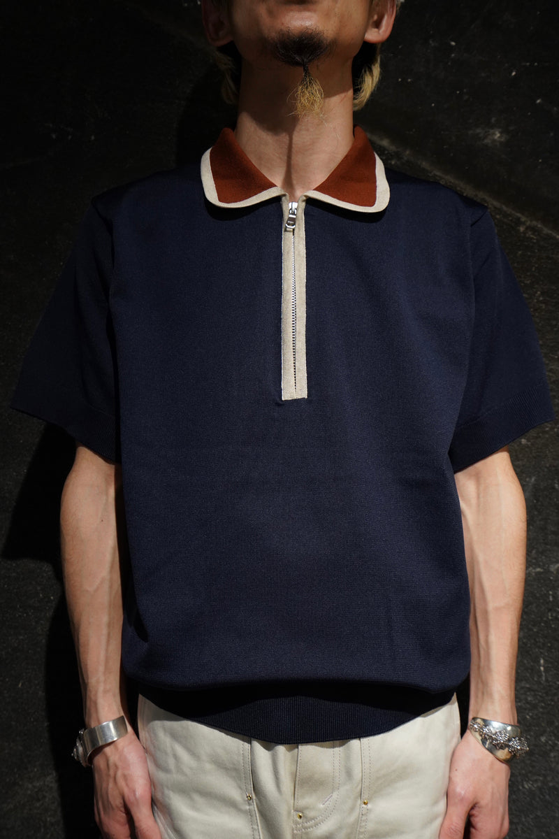 Allege.(アレッジ)のS/S Halfzip Knit(NAVY)(ポロシャツ)の通販
