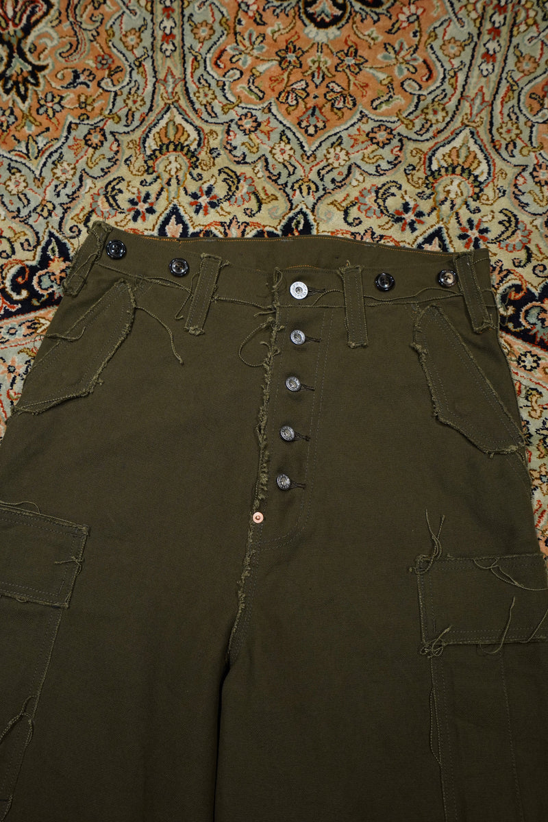 RAW-EDGE CANVAS CARGO PANTS (DARK KHAKI)