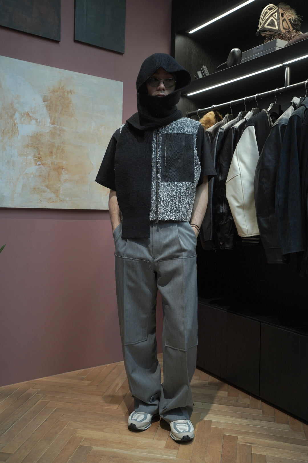 Omar Afridi(オマールアフリディ)26AWのHOODED KNIT SCARF (BLACK