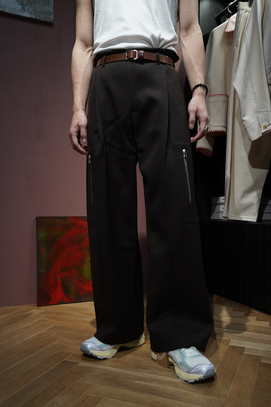 OMAR AFRIDI (Omar Afuridi) RiveTed Wide Cropped Trousers (Black