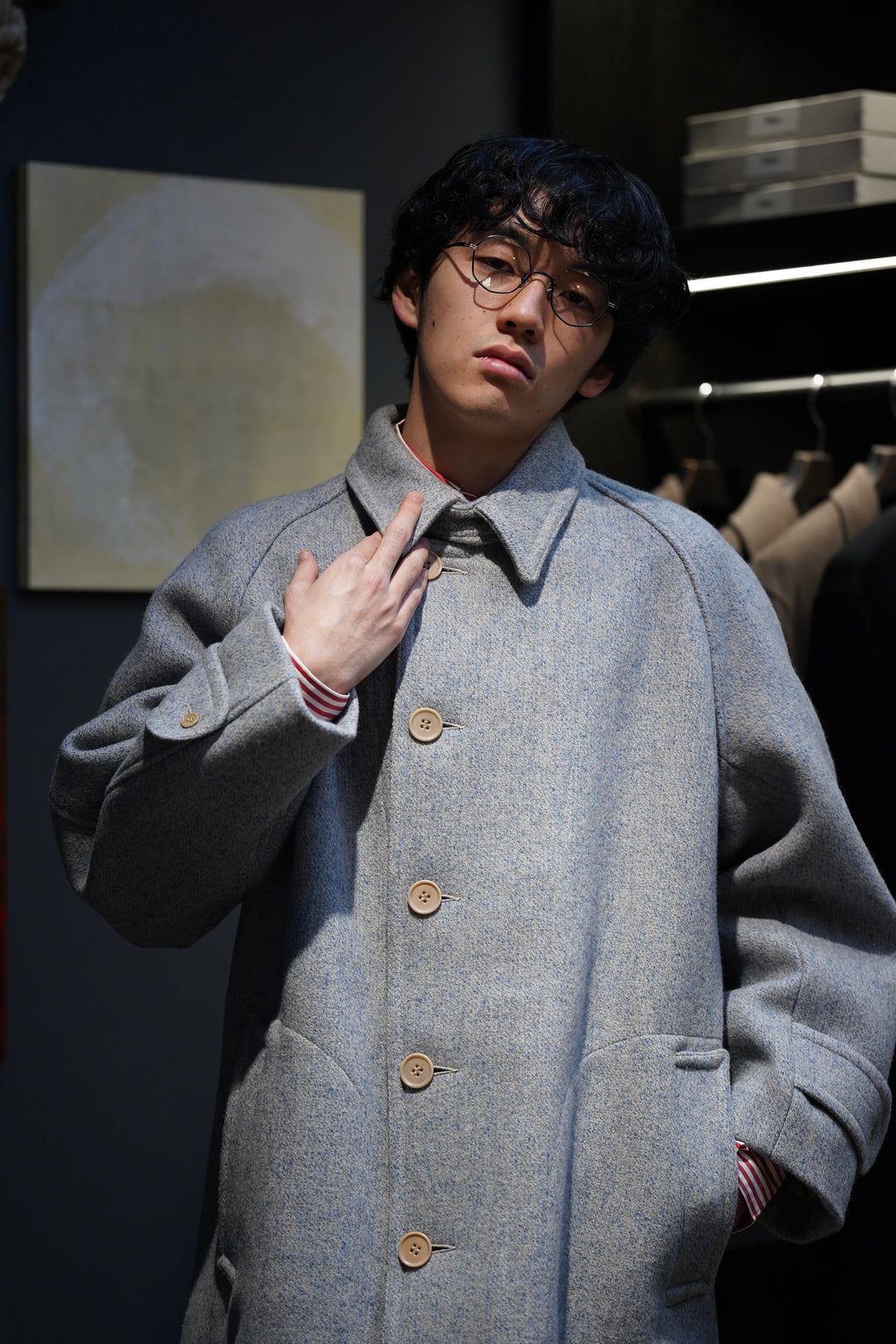 Taiga Takahashi(タイガタカハシ)のCHIN STRAP COAT(MIX BEIGE