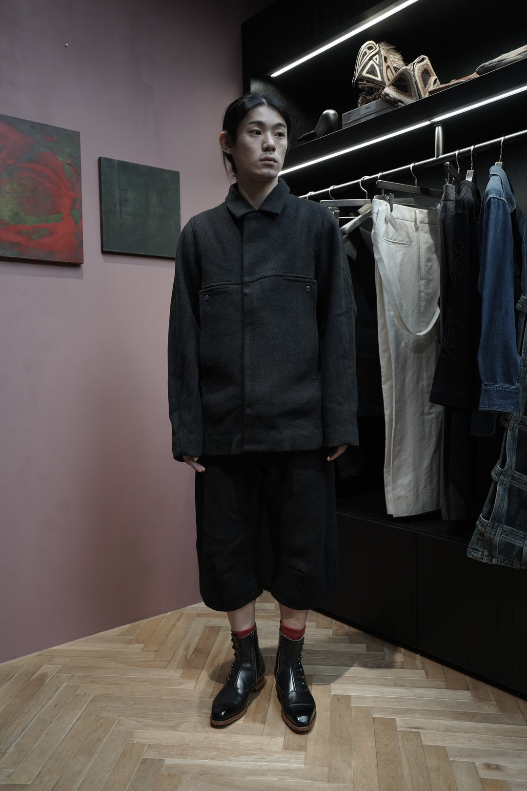 Omar Afridi ウールギャバ ノーカラーコート Omar Afridi SS20 ウール