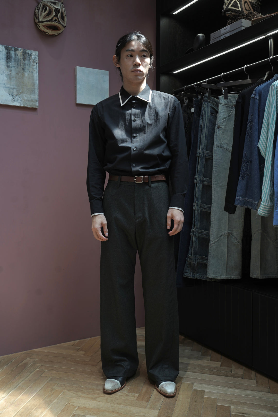 STEAF(スティーフ)25AWのBRAID CUTTING TUCK PANTS (DYED GREEN