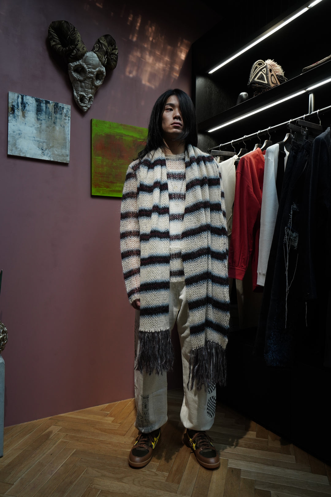 SUGARHILL(シュガーヒル)のMOHAIR STRIPE MUFFLER(WINE STRIPE