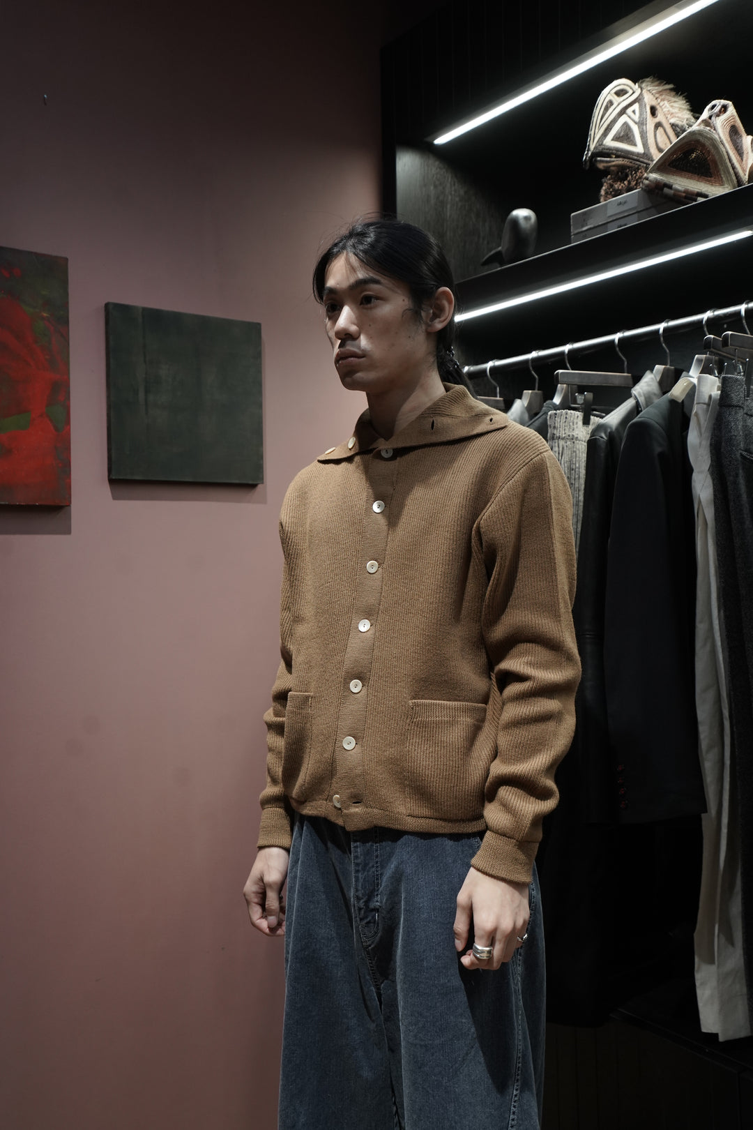 【T.T】TaigaTakahashiウールニットカーディガンMixBrown TAIGA TAKAHASHI (Taigatakahashi) DB Cardigan (IVORY) (Cardigan