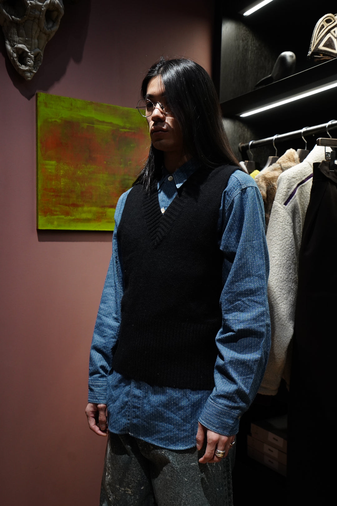 Taiga Takahashi(タイガタカハシ)のVARSITY LETTERMAN VEST(BLACK