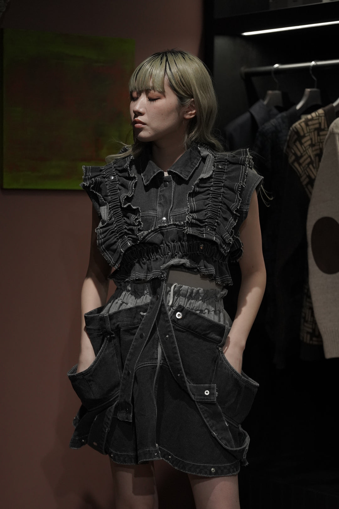 HOUGA(ホウガ)のjean frill belt(black)(ベスト)の通販