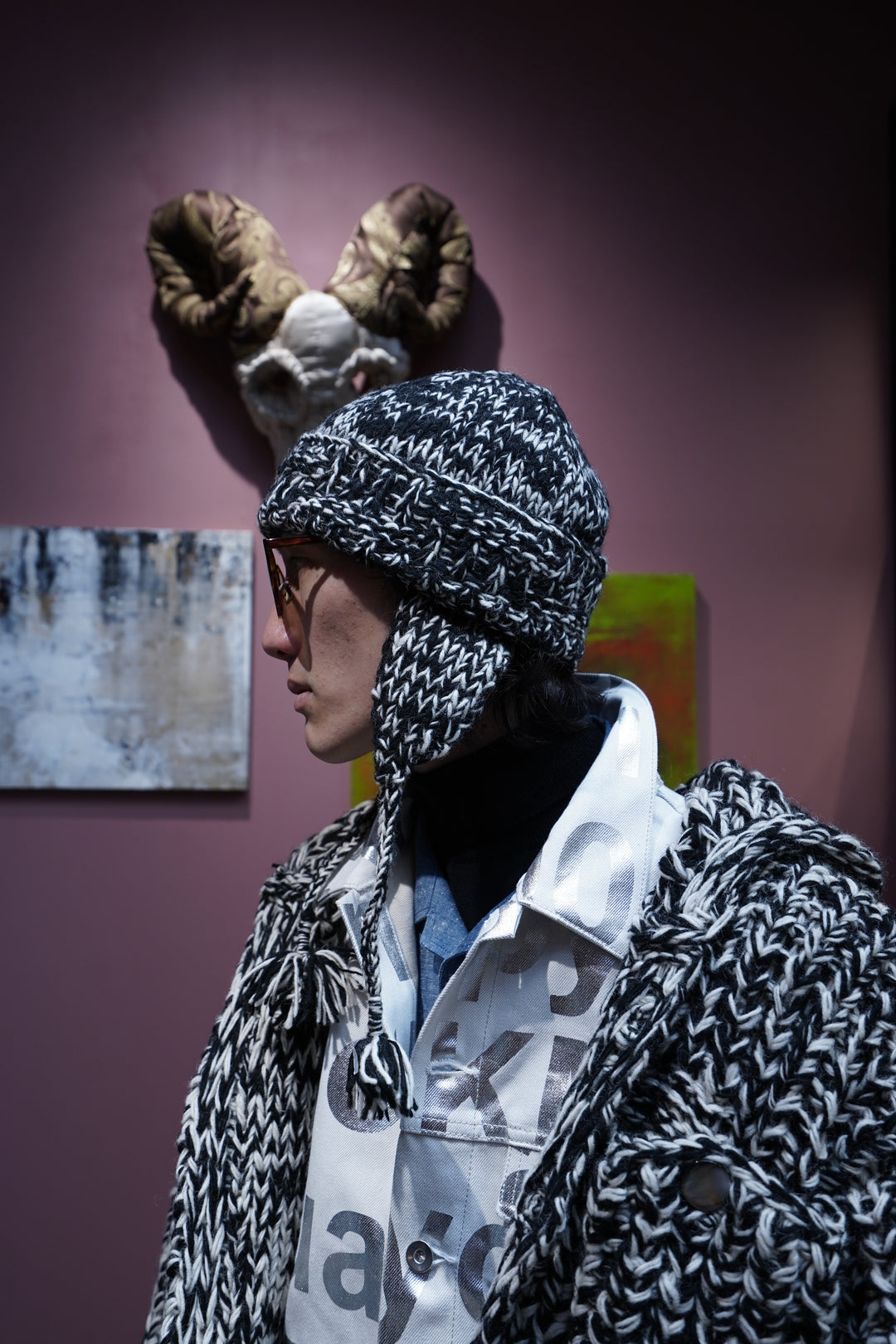 帽子 STEAF SYMBIOSIS HAND KNITCAP 24AW STEAF(スティーフ)のSYMBIOSIS HAND KNITCAP(ASPHALT BLACK)(ニット帽