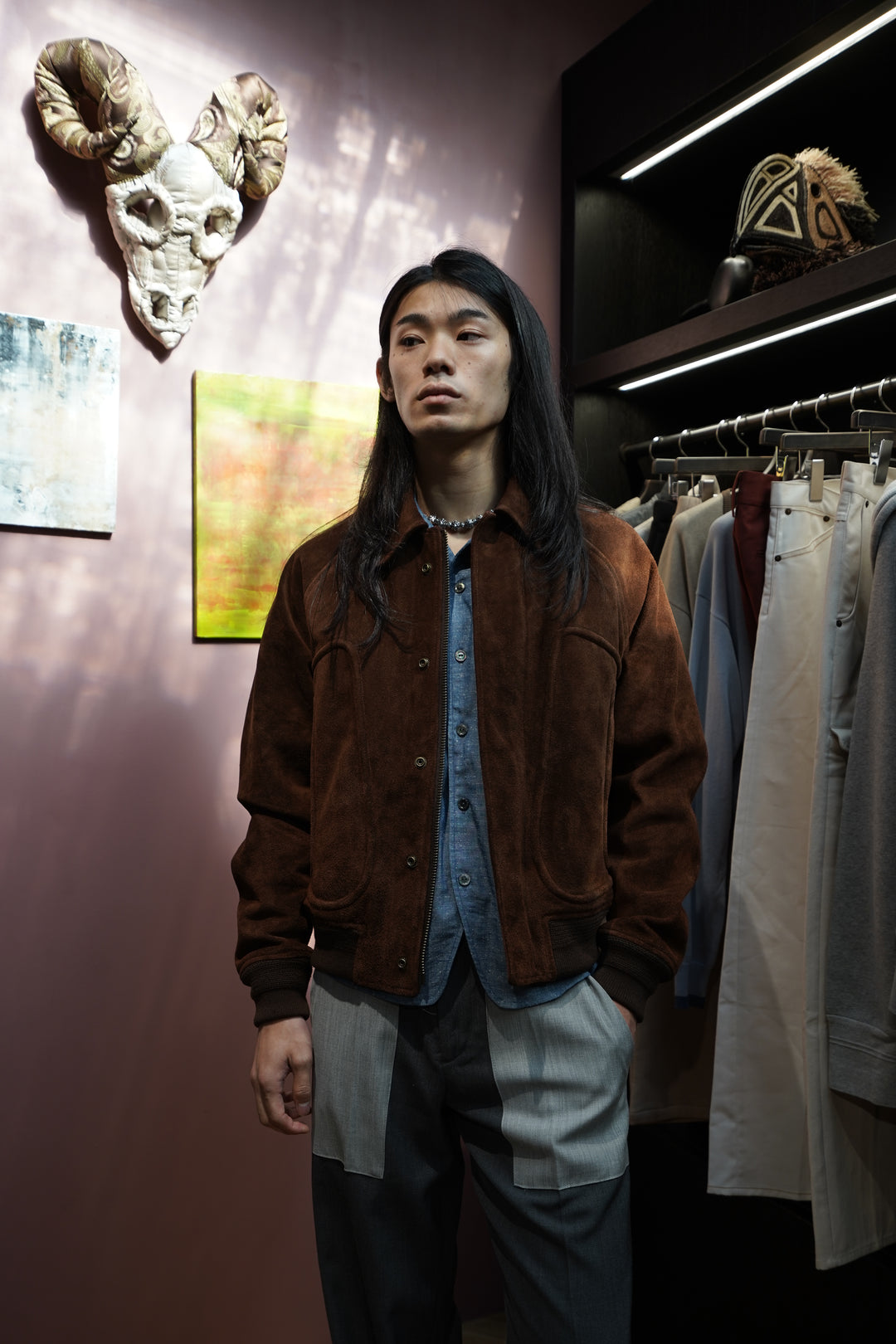 SUGARHILL(シュガーヒル)のSUEDE PIPING LEATHER BLOUSON(BROWN