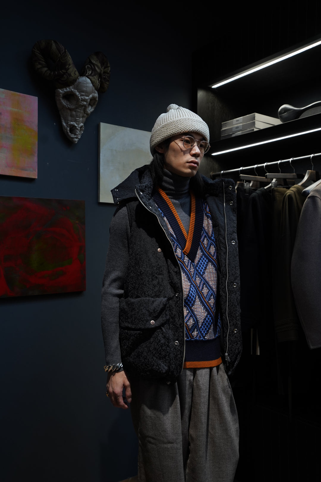 SUGARHILL(シュガーヒル)のURETHANE JACQUARD PUFFER VEST(BLACK&WHITE