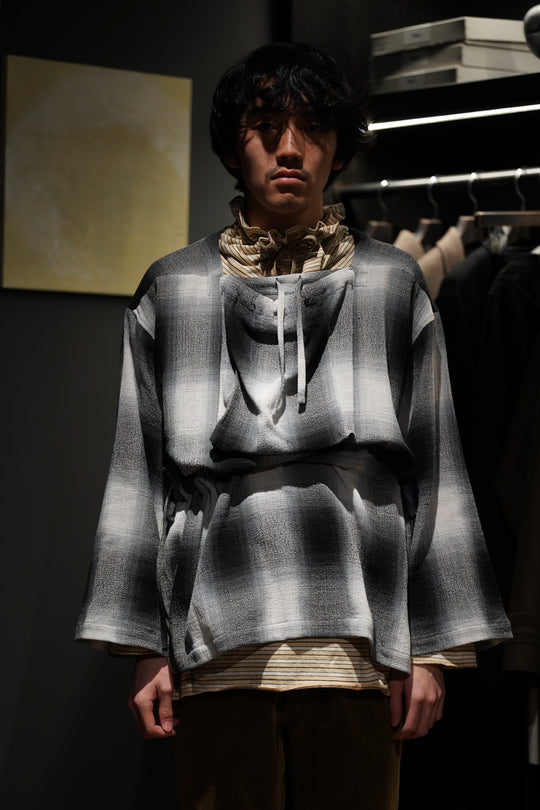 ALGONQUINS 変形コート Fサイズ ブラック チェック ベルト 異素材 Y's BORN PRODUCT] COTTON TWILL LONG CAPE COAT(XS Black
