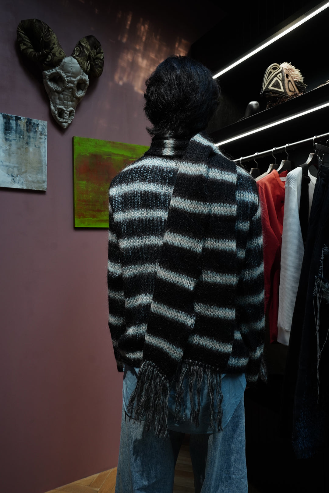 SUGARHILL(シュガーヒル)のMOHAIR STRIPE MUFFLER(MINT STRIPE