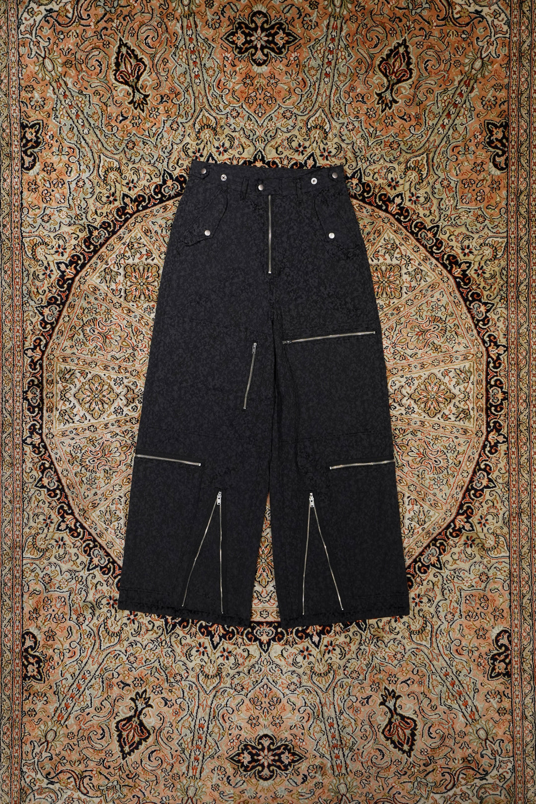 Sugarhill's URETHANE JACQUARD PARASHUTE TROUSERS (Black