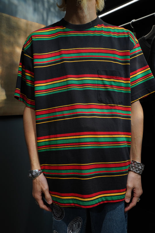 80s old stussy ラスタボーダーTシャツ OZ製 80s 黒タグ OLD STUSSY ラスタ ボーダー Tシャツ - メルカリ