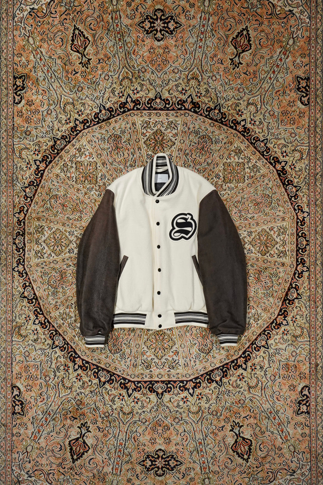 Sugarhill's GILL LEATHER STADIUM JACKET (CREAM WHITE X BLACK