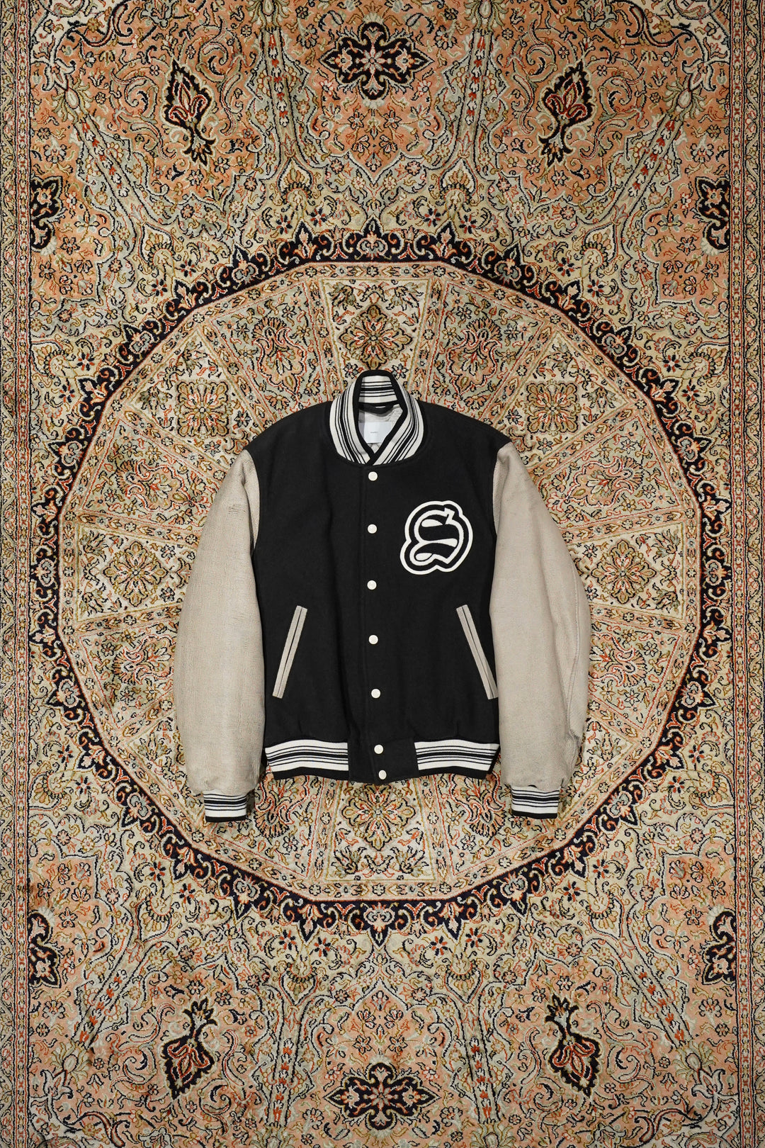 【未使用タグ付】SUGARHILL GILL STADIUM JACKET Sugarhill's GILL LEATHER STADIUM JACKET (Pale Black x White Gill