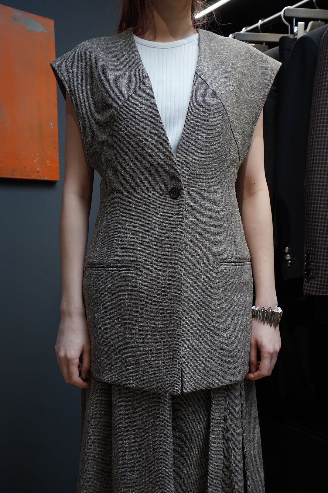 SATORU SASAKI(サトルササキ)のNO-SLEEVE JACKET(BK TWEED)(ジャケット