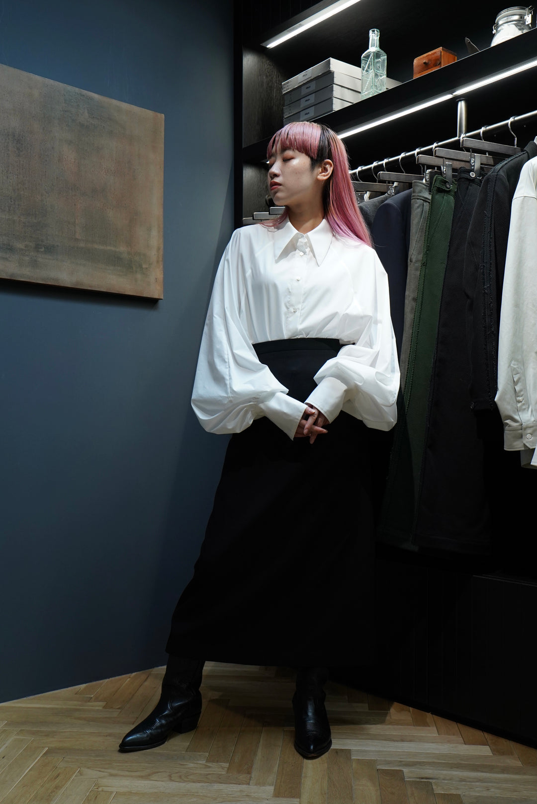 NO-COLLER RAGLAN-SLEEVE SHIRT SILK