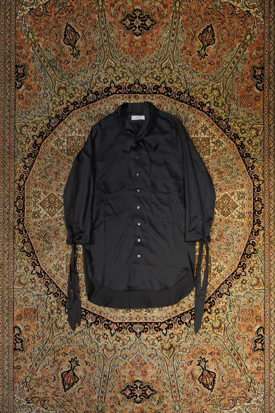 SUGARHILL(シュガーヒル)のSATIN RIBBON LONG SHIRT(BLACK)(シャツ)の