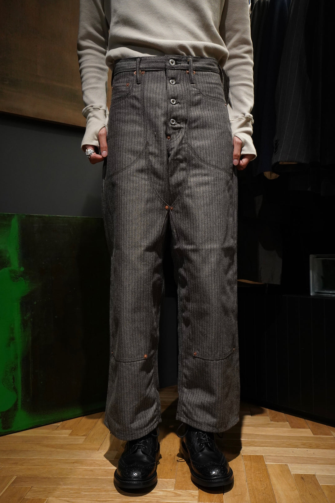 SUGARHILL(シュガーヒル)のHERRINGBONE DOUBLE KNEE DENIM PANTS(GRAY