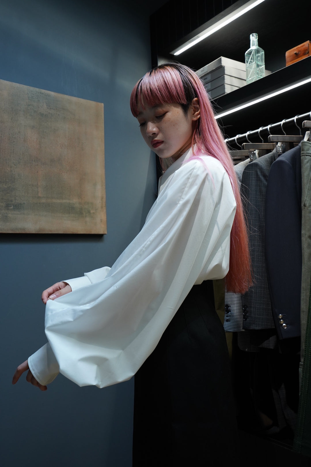 NO-COLLER RAGLAN-SLEEVE SHIRT SILK