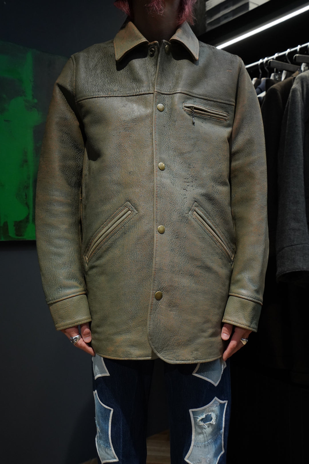 SUGARHILL(シュガーヒル)のGILL LEATHER CAR COAT(GREEN GILL