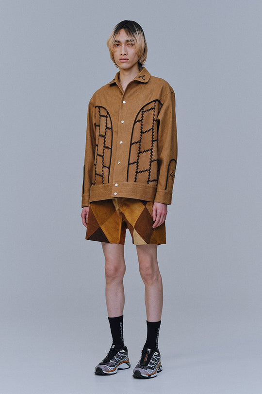 Children of the discordanceのLEATHER PANELED JACKET(BROWN