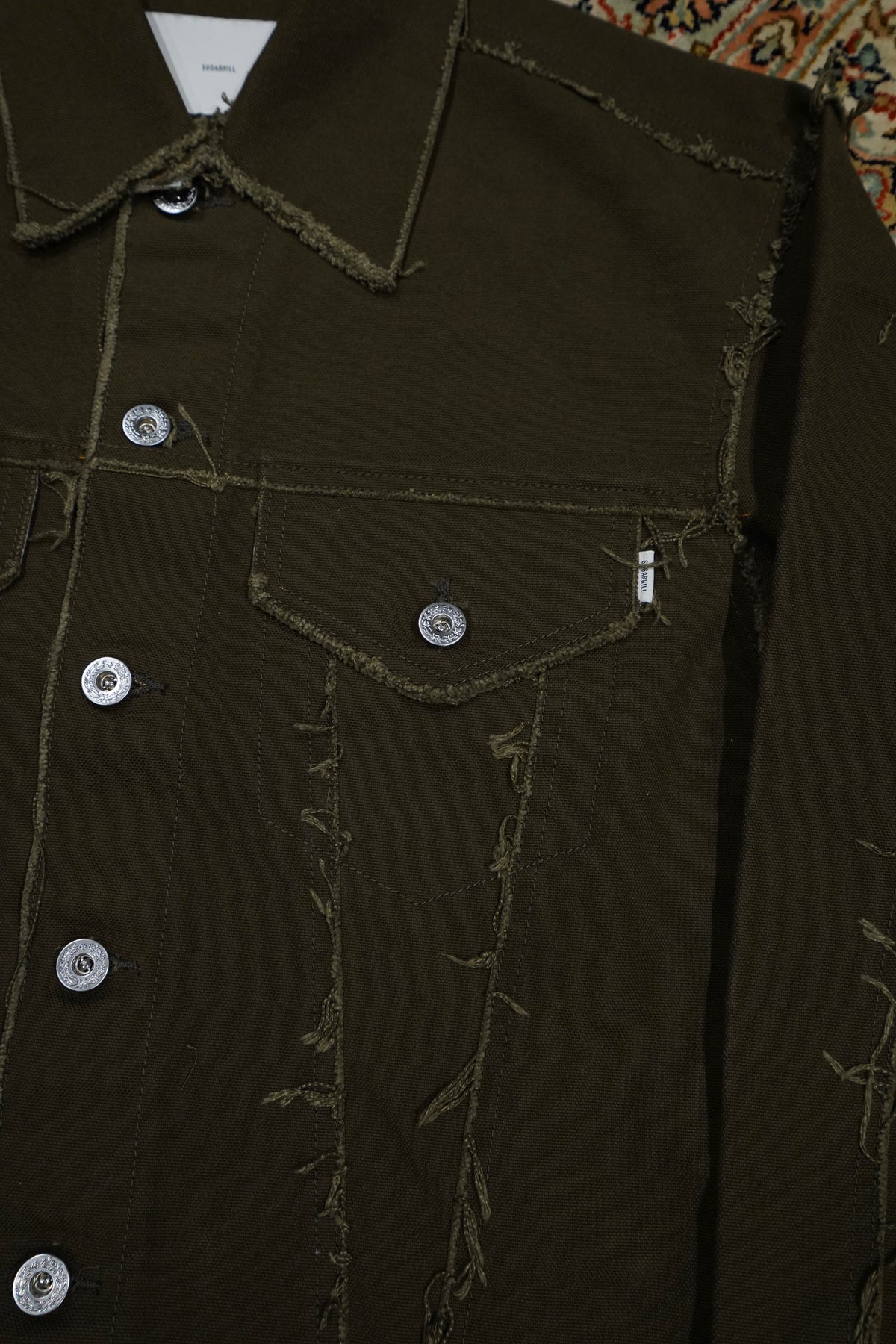 Sugarhill's Raw-Edge Canvas Denim Jacket Type3 (Dark Khaki