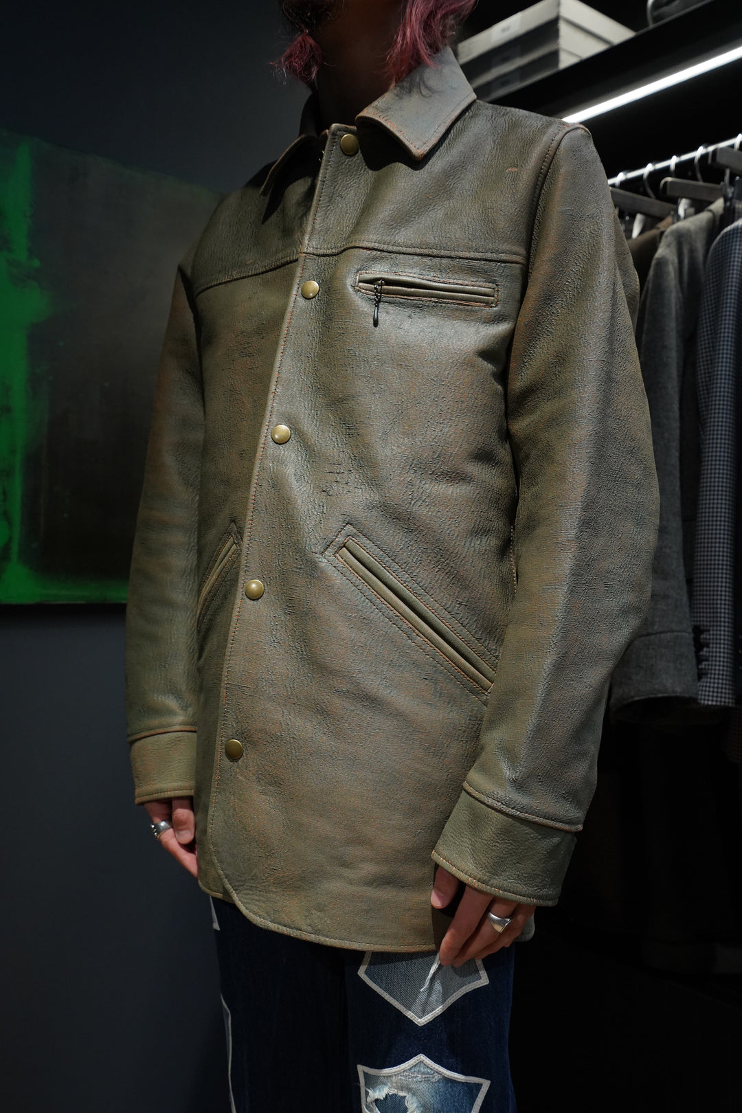 SUGARHILL(シュガーヒル)のGILL LEATHER CAR COAT(GREEN GILL